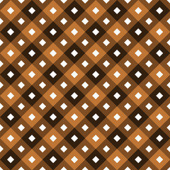 Seamless chocolate swatch - square or rhombus ornaments in diagonal way and muted colors of brown with white squares in center of each one