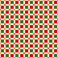 Fototapeta premium Seamless pattern made of colorful squares - orange, green and red squares on white background, christmas stylized endless swatch