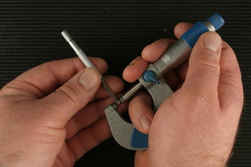 Imperial Vernier Micrometer, Small hole gauge, black toolbox mat background