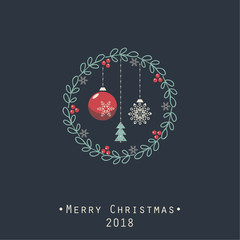 The cover design. The depicts a Christmas wreath with Christmas toys on a dark background. The phrase happy new year and numbers 2 0,1,8.