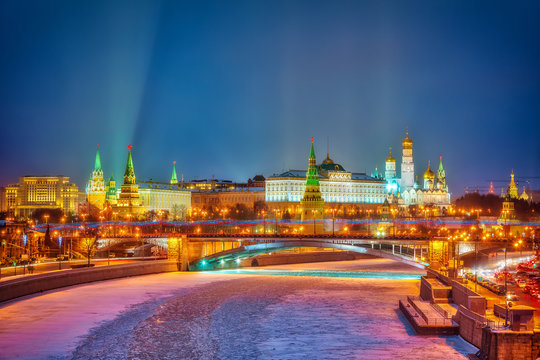 Moscow city after dark at winter, Moscow, Russia