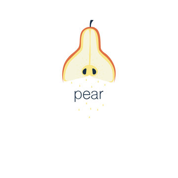 The cover design . Depicted yellow pear, the word apple  and pear drops yellow. Can be used as a logo.