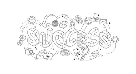 Fototapeta premium Isometric concept with thin line letters, typography word success