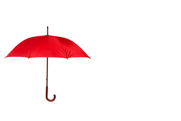 Red Umbrella Off Center on White Background
