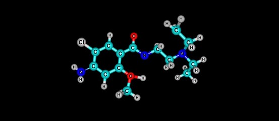 Metoclopramide molecular structure isolated on black