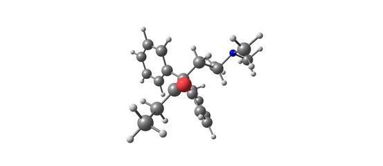 Methadone molecular structure isolated on white