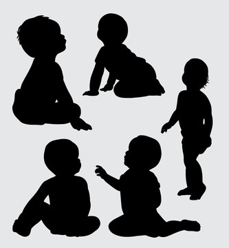 babies action silhouette, good use for symbol, web icon, mascot, logo, sign, sticker, or any design you want. Easy to use.
