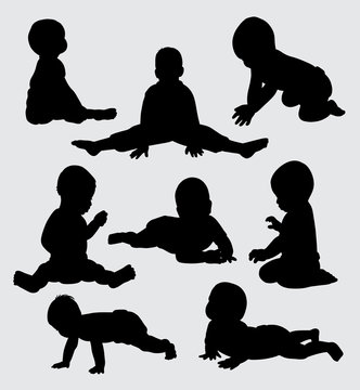 babies action silhouette, good use for symbol, web icon, mascot, logo, sign, sticker, or any design you want. Easy to use.
