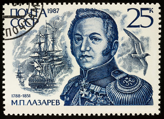 Admiral Mikhail Lazarev on postage stamp