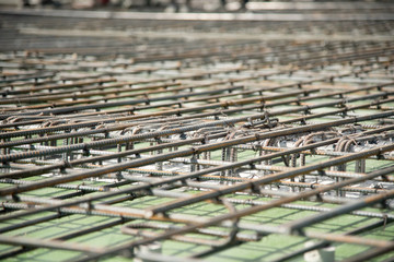 Reinforcement metal framework for concrete pouring. Ready for filling up with concrete - foundation of a new house