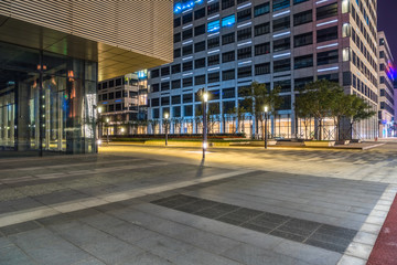 city square, business financial district at night