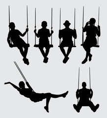 swing playing people silhouette. Good use for symbol, logo, web icon, mascot, sticker, sign, or any design you want - obrazy, fototapety, plakaty