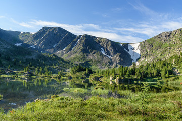 View on Fourth Lake of Karakol lakes in Altai Republic. Russia