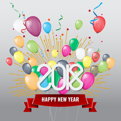 Happy New Year 2018 with colorful balloons.
