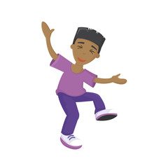 Energetic young guy, teenager, dancing, having fun, under modern music.