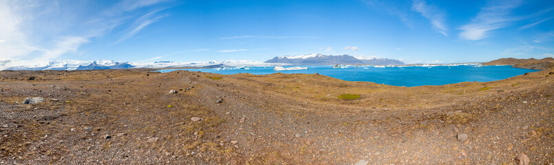 jokulsarlon lake iceland panoramic view in sunny day
