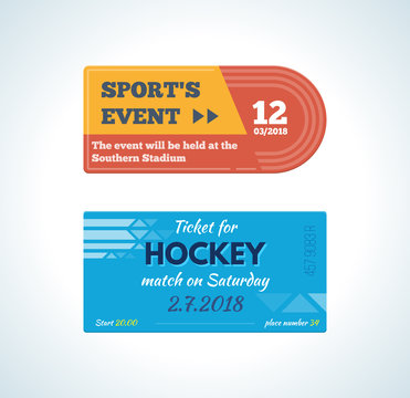Tickets for sporting events: athletics at stadium and hockey game.
