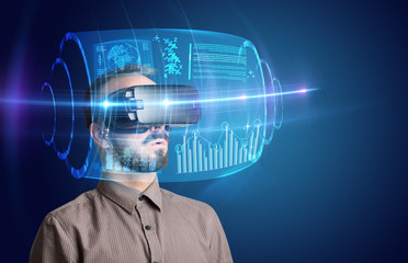 Businessman with virtual reality goggles
