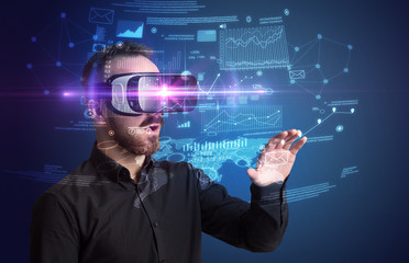 Businessman with virtual reality goggles
