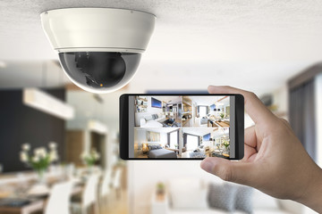 mobile connect with security camera - obrazy, fototapety, plakaty