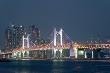 Fototapeta na wymiar Gwangan Bridge with Busan city in background at Busan, South Korea.