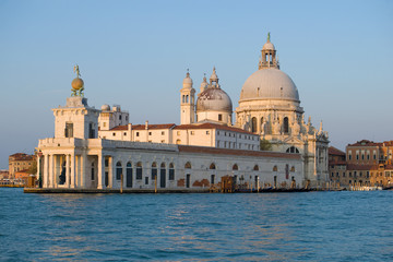 Fototapeta na wymiar View of the Cathedral of Santa Maria della Salute in the morning of September. Venice, Italy.