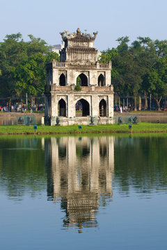 Turtle Tower on an island in the northern part of Hoanquem Lake. Hanoi, Vietnam