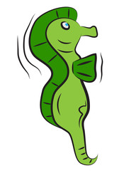 Green seahorse swimming in a water