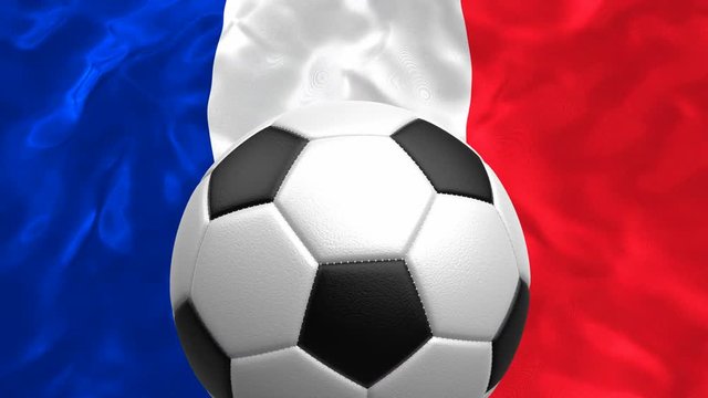 3D realistic looping animation of the soccer ball rotating against the flag of France
