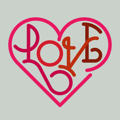 Love typography. Art deco style. Love logotype. Heart typography.