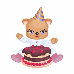 The image of a cute Teddy bear in a cartoon style. Vector illustration on a white background.