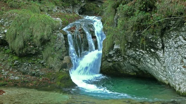 The small fall in a stream into the wood in autumn