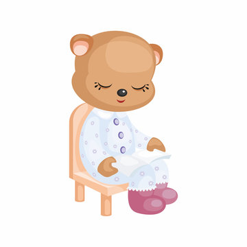 The image of a cute Teddy bear in a cartoon style. Vector illustration on a white background.