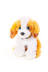 Cute toy dog on white background