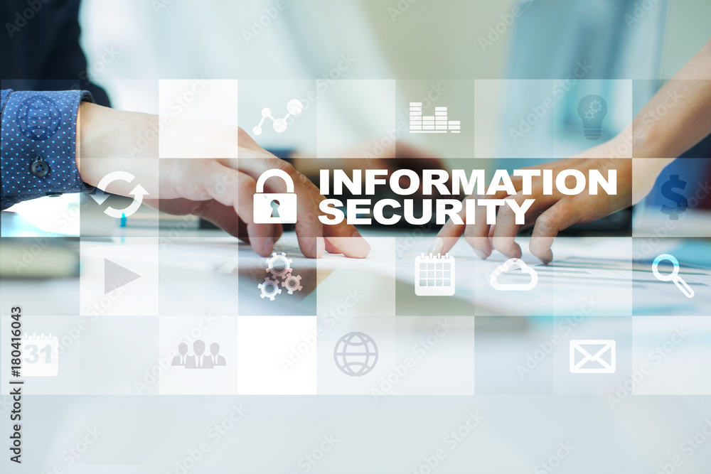 Poster information security and data protection concept on the virtual screen.