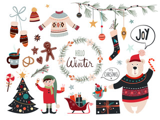 Christmas collection with decorative seasonal elements