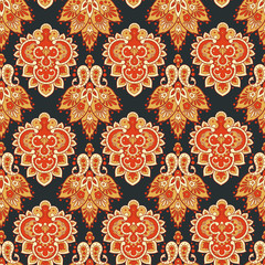 Paisley vector seamless pattern. Batik style painting. Vintage background