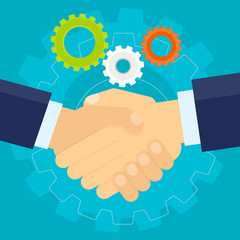 Handshake of two businessmen as symbol of agreement on cooperation and interaction. Teamwork and success in business relations. Flat vector cartoon illustration. Objects isolated on white background.