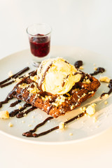 Sweet dessert Chocolate waffle with ice cream