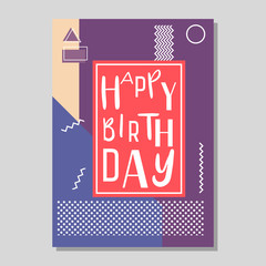 Happy Birthday Memphis style vector design for greeting card