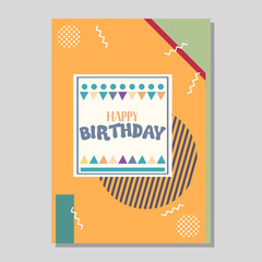 Happy Birthday Memphis style vector design for greeting card