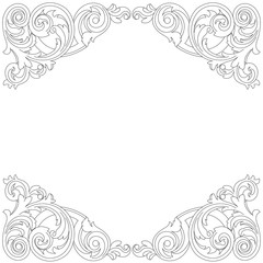 Vintage border frame engraving with retro ornament pattern in antique baroque style decorative design. Vector