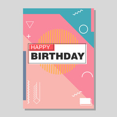 Happy Birthday Memphis style vector design for greeting card