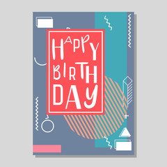 Happy Birthday Memphis style vector design for greeting card