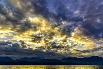 Sunset On The Harrison Lake and Harrison Hot Springs, BC, British Columbia, Canada