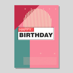 Happy Birthday Memphis style vector design for greeting card