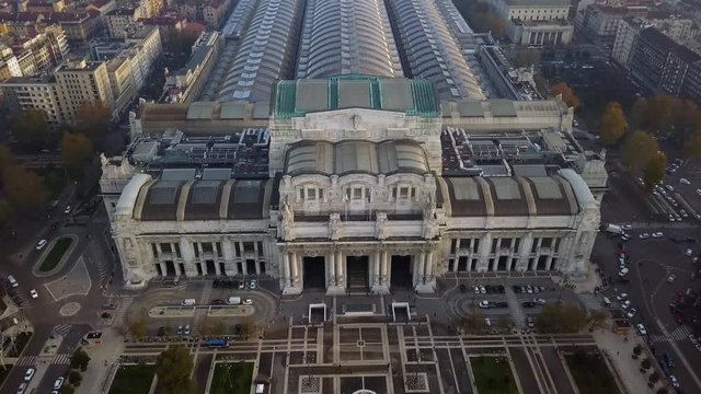 Milan Central Station aerial view 4k