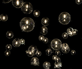 Decorative antique style hanging light bulbs, black and white