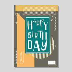 Happy Birthday Memphis style vector design for greeting card