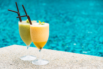 Smoothies with pool background